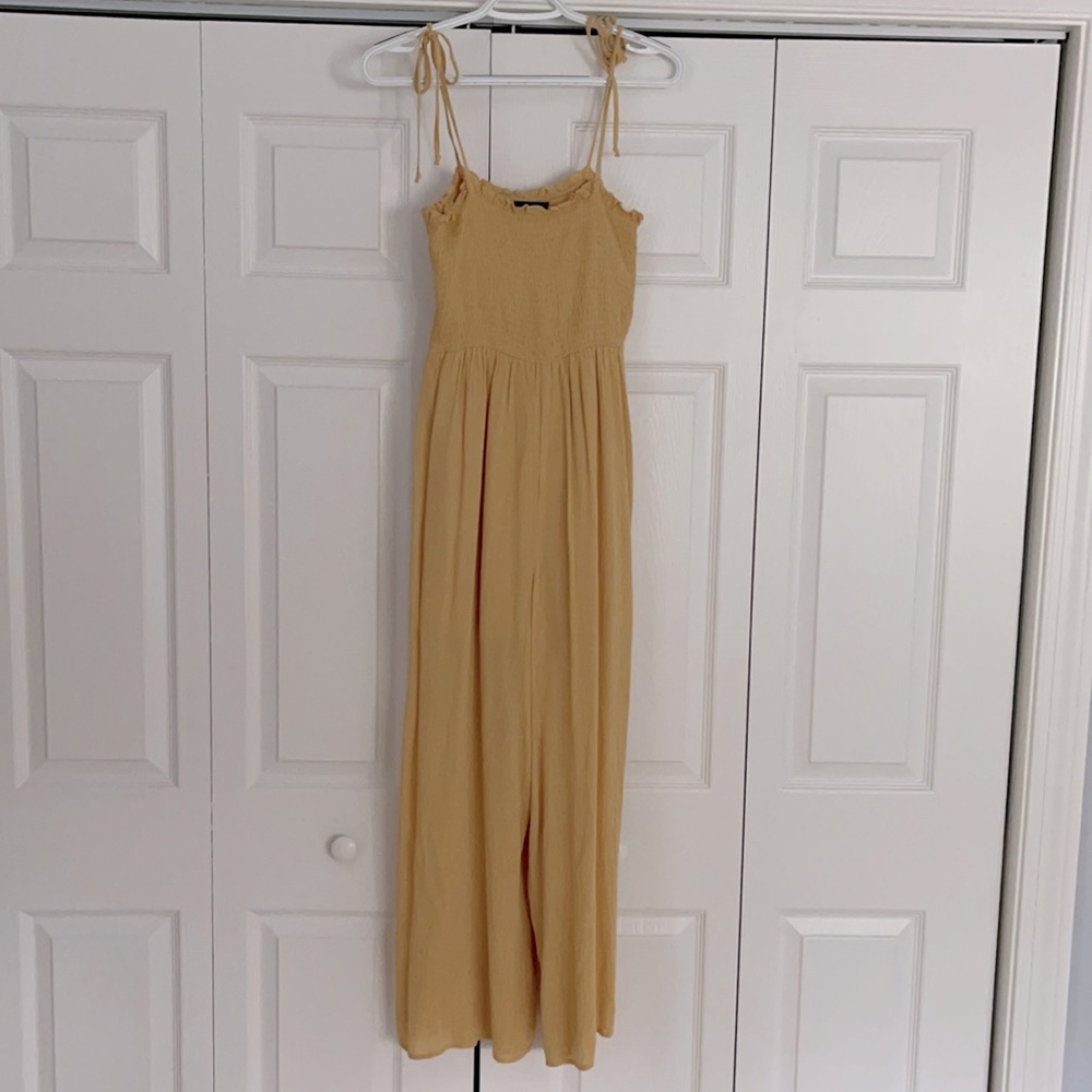 Yellow smoked tie strap wide leg jumpsuit Francesc